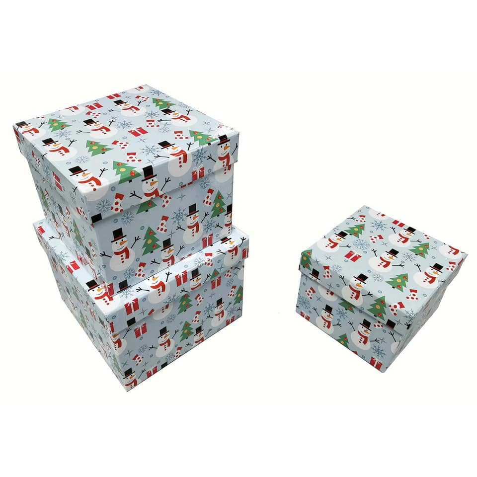 Weihnachts-Geschenkkarton Schneemann, 3-teilig  52555 52555   3tlg Würfel