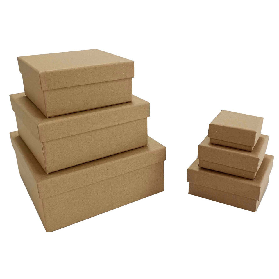 Geschenkkarton Packpapier, 6 teilig, quadrat, natur  52558 52558   6tlg Quadrat