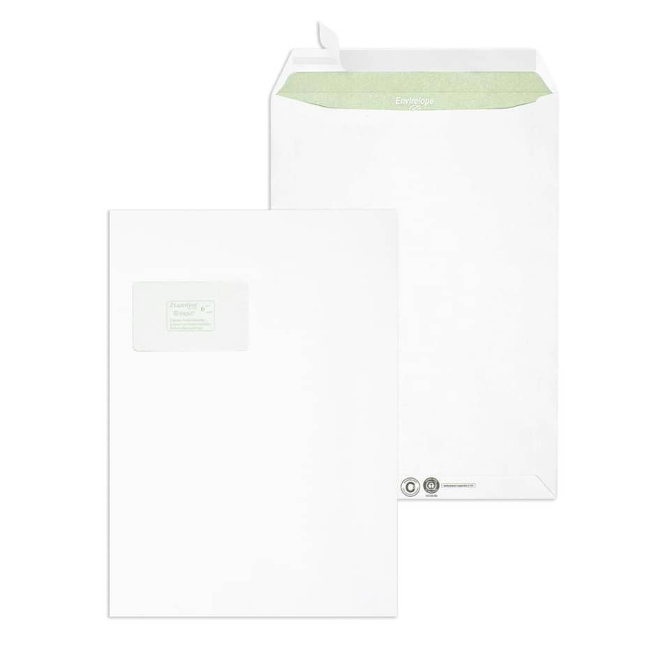 Versandtasche mit Fenster, C4, 90g/m², Haftklebend, 250 Stück, weiß ENVIRELOPE 30005329 ENVIRELOPE 30005329 250ST rec