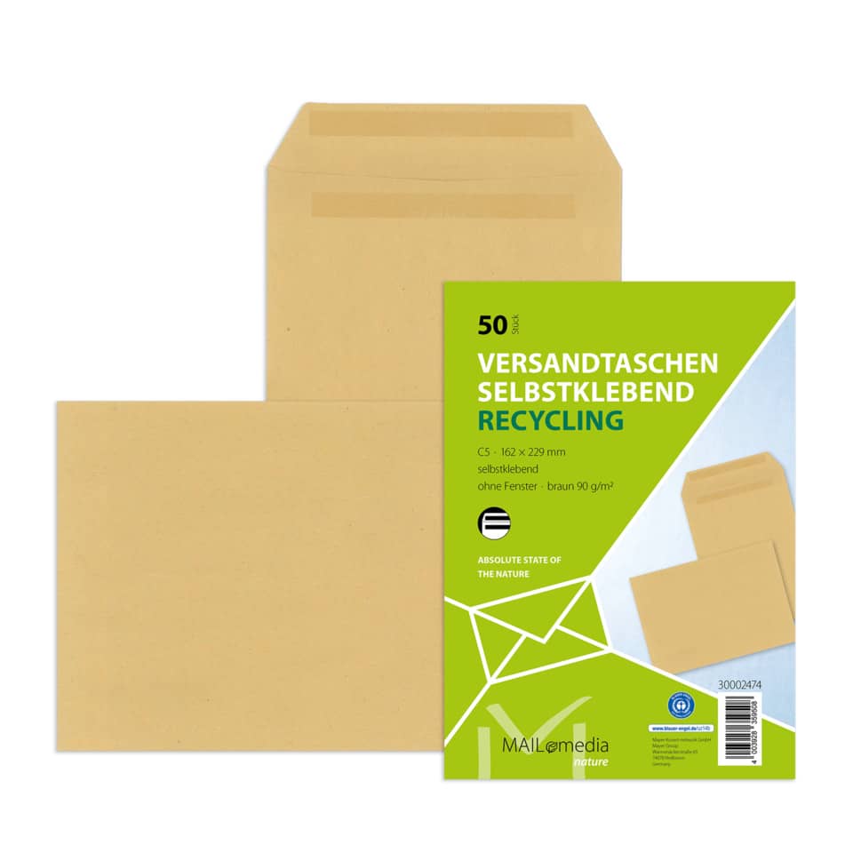 Versandtasche, C5, 90g/m², Selbstklebend, 50 Stück, braun MAILMEDIA 30002474 30002474 50ST