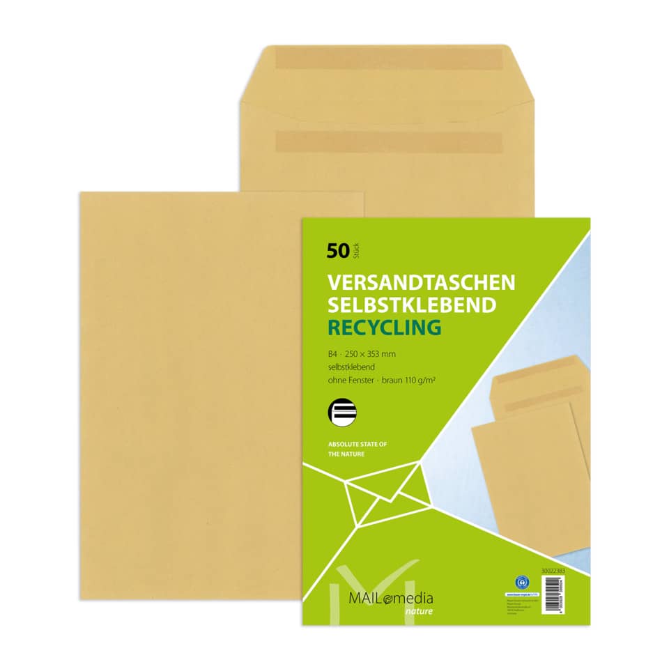 Versandtasche, B4, 110g/m², Selbstklebend, 50 Stück, braun MAILMEDIA 30022383 30022383 50ST