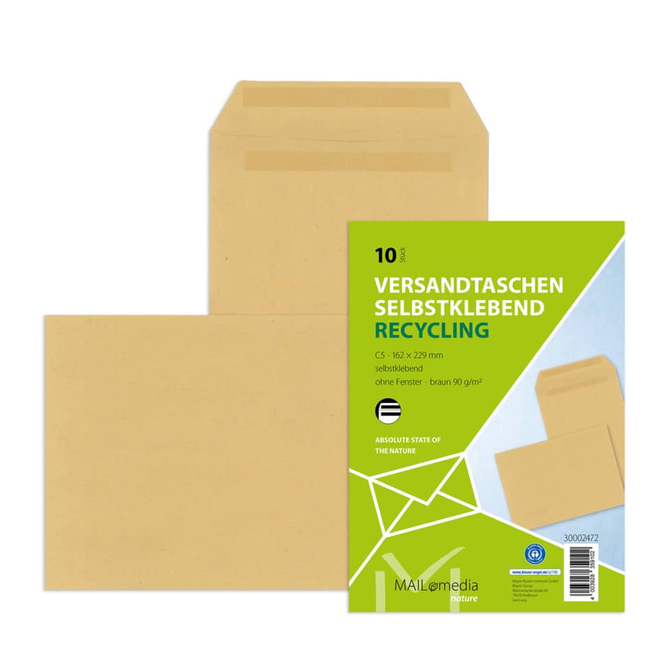 Versandtasche, C5, 90g/m², Selbstklebend, 10 Stück, braun MAILMEDIA 30002472 30002472 10ST