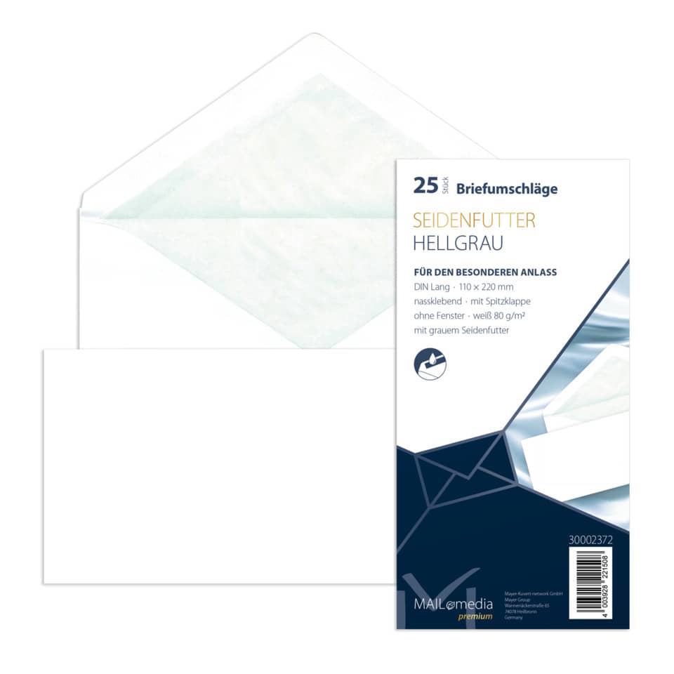 Briefumschlag ohne Fenster, DIN lang, 80g/m², SF, nassklebend, weiß MAILMEDIA 30002372 30002372 25ST Wappenpost Seidenfutter