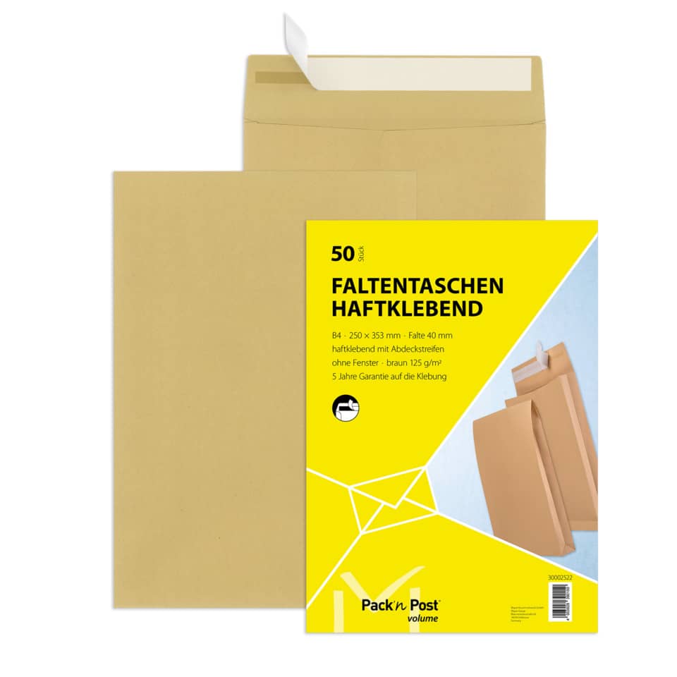Versandtasche mit Falte 40mm, B4, 130g/m², Haftklebend, 50 Stück, braun MAILMEDIA 30002522 MAILMEDIA 30002522 50ST m.Falte 40mm
