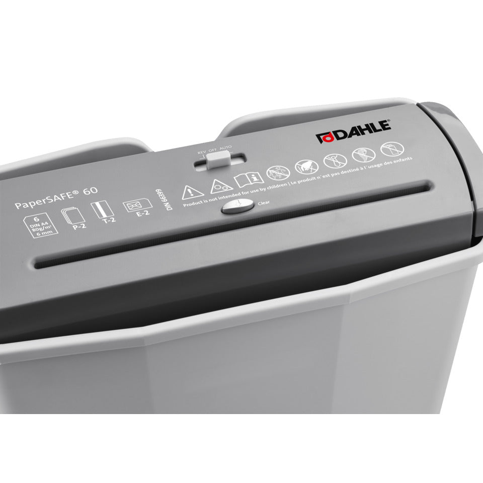 Aktenvernichter PaperSAFE® 60, Streifenschnitt 6mm, P2, 6 Blatt, grau DAHLE 23060-16167