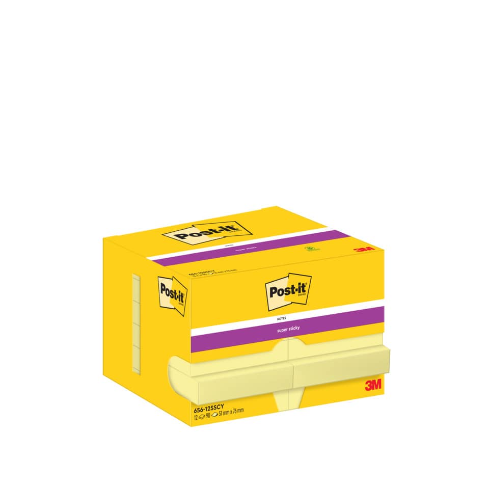 Haftnotizblock Super Sticky Notes, 48x73mm, 12x90 Blatt, gelb POST-IT 656-12SSCY POST-IT 656-12SSCY Super Sticky