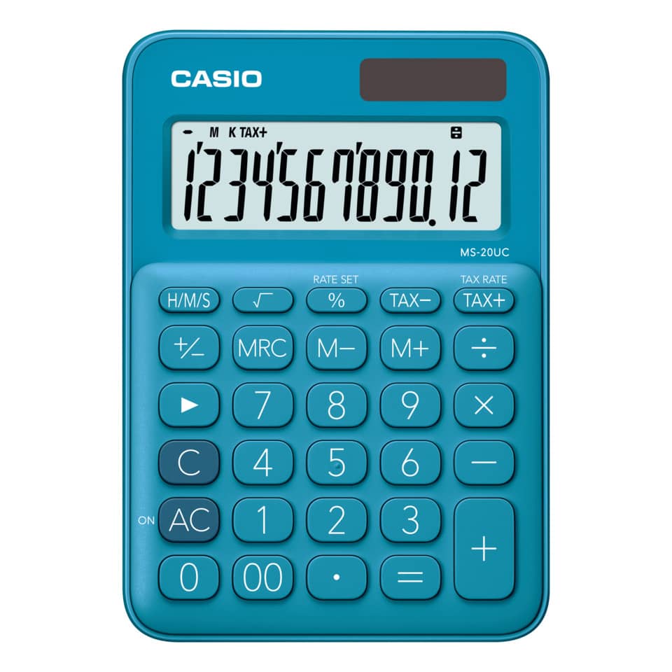 Tischrechner MS-20UC, Solar/Batterie, 12-stellig, blau CASIO MS-20UC-BU