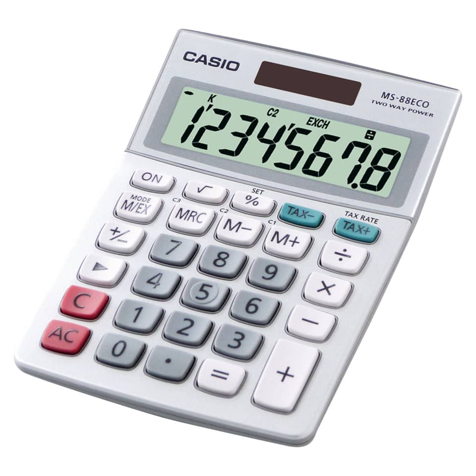 Tischrechner aus Recycling-Materialien hergestellt, Solar-/Batterie CASIO MS-88ECO CASIO MS-88ECO 30,7x103x145mm