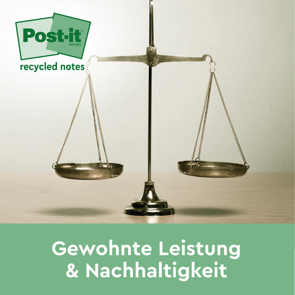 Haftnotizblock Super Sticky Recycling Notes aus 100% recyceltem Papier, 76x76 mm, farbig, 4 x 70 Blatt POST-IT 654 RSSCOL 3+1F POST-IT 654 RSSCOL 3+1F 76x76mm