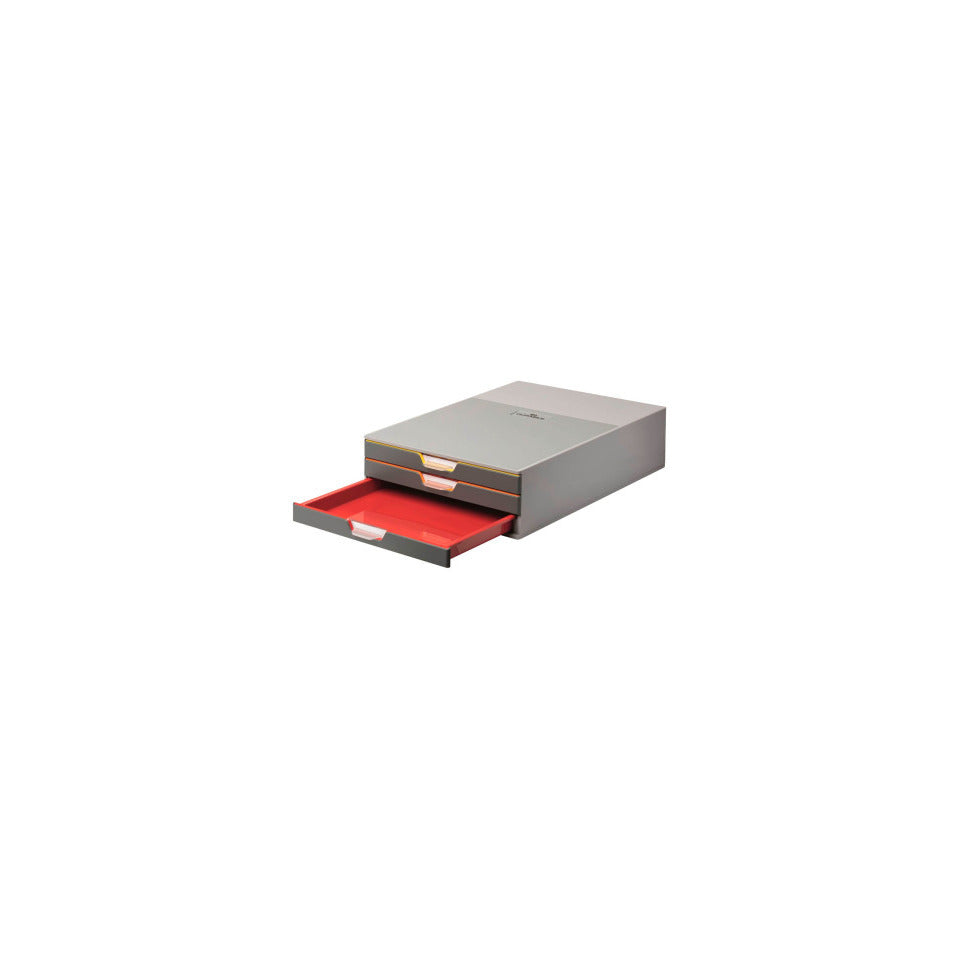 Schubladenbox VARICOLOR® 3, 3 Schubladenfächer, halboffen, grau/sortiert DURABLE 7603 27 DURABLE 7603 27 Varicolor