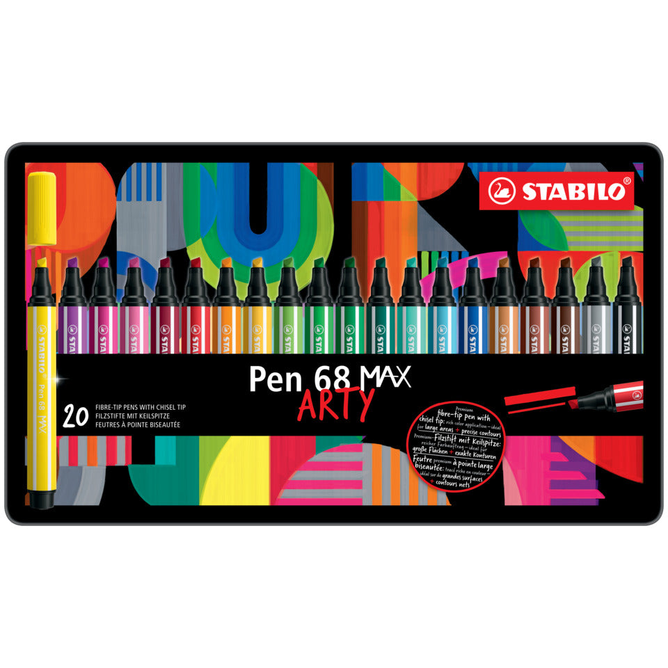 Faserschreiber Pen 68 MAX, 1 + 5 mm, Keilspitze, 20 Stück, sortiert STABILO 768/20-31-20 STABILO 768/20-31-20 Arty Metalletui