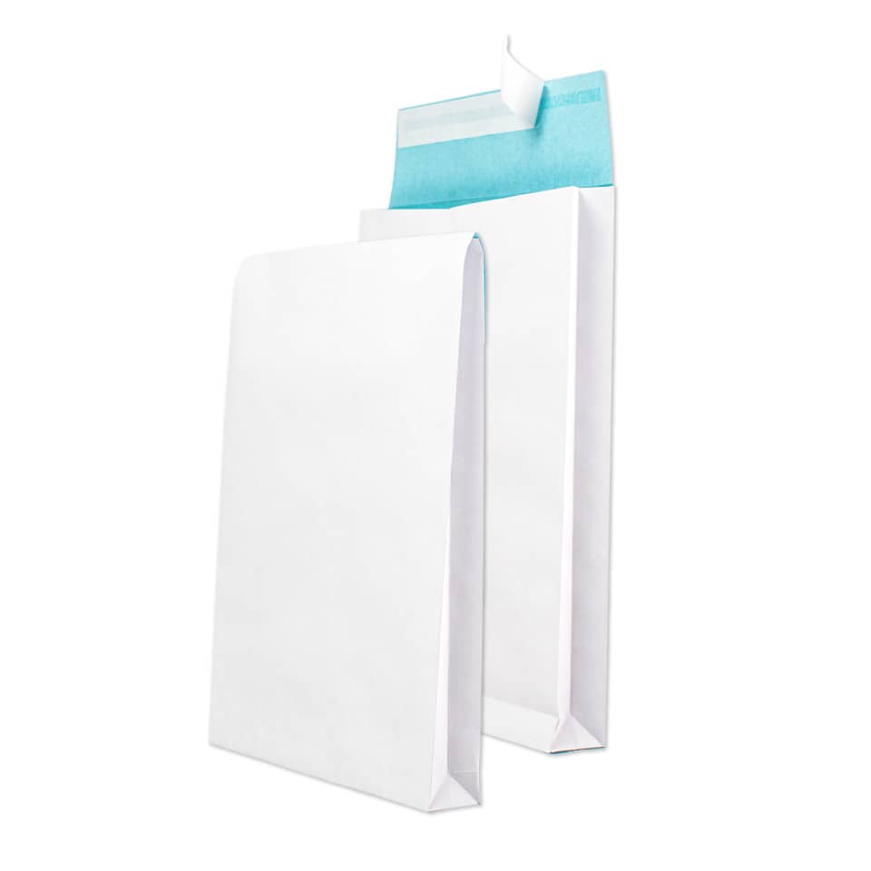 Versandtasche, B4, 140g/m², Haftklebend, 250 Stück, weiß/blau MAILMEDIA 30007052 MAILMEDIA 3007052 m.Falte 40mm fadenv.