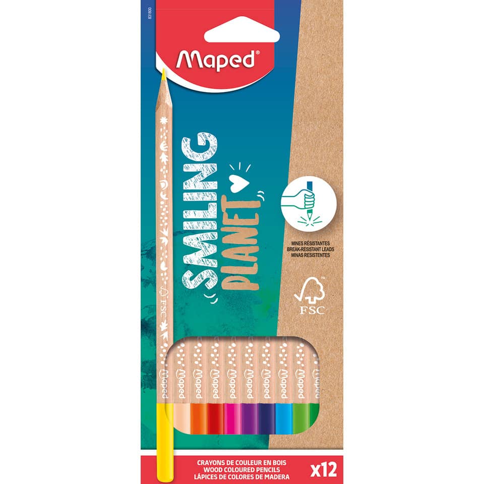 Farbstiftetui SMILING PLANET, 2,9 mm, farbig sortiert, Schachtel 12 Stück MAPED 831800FC SMILING PLANET 831800FC