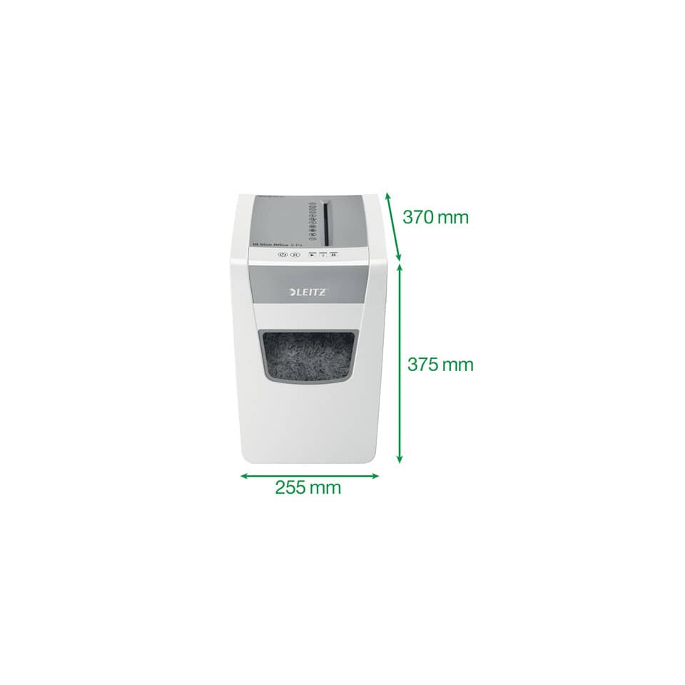Aktenvernichter IQ Slim Office S, Partikelschnitt 4 x 28 cm, P-4, 23L, 12 Blatt, weiß LEITZ 8098-00-00 LEITZ 8098-00-00 Slim Office S