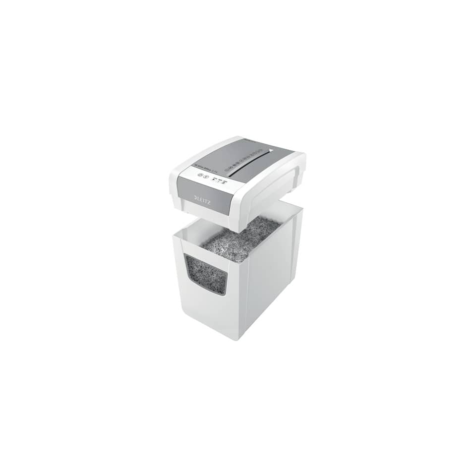 Aktenvernichter IQ Slim Office S, Partikelschnitt 4 x 28 cm, P-4, 23L, 12 Blatt, weiß LEITZ 8098-00-00 LEITZ 8098-00-00 Slim Office S