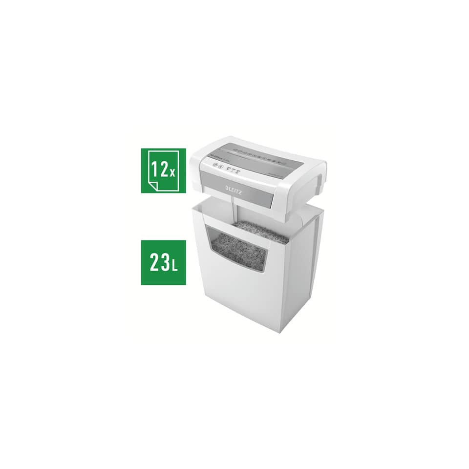Aktenvernichter IQ Office S, Partikelschnitt 4 x 28 mm, P-4, 23L, 12 Blatt, weiß LEITZ 8099-00-00 LEITZ 8099-00-00 Office S Premium