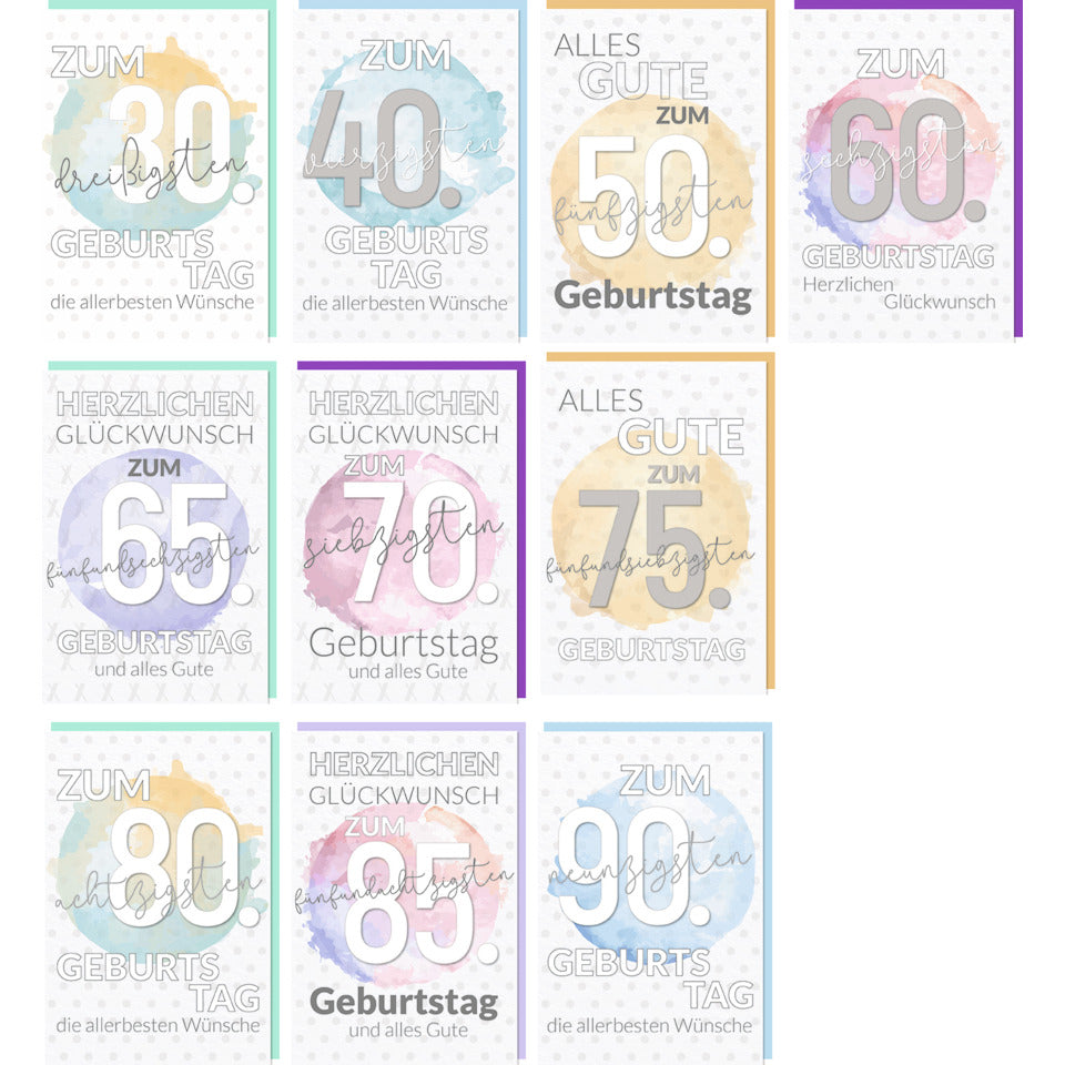 Grusskarten Aqua Premium, 50er Box, sortiert  52-0250 52-0250 Zahlengeburtstag