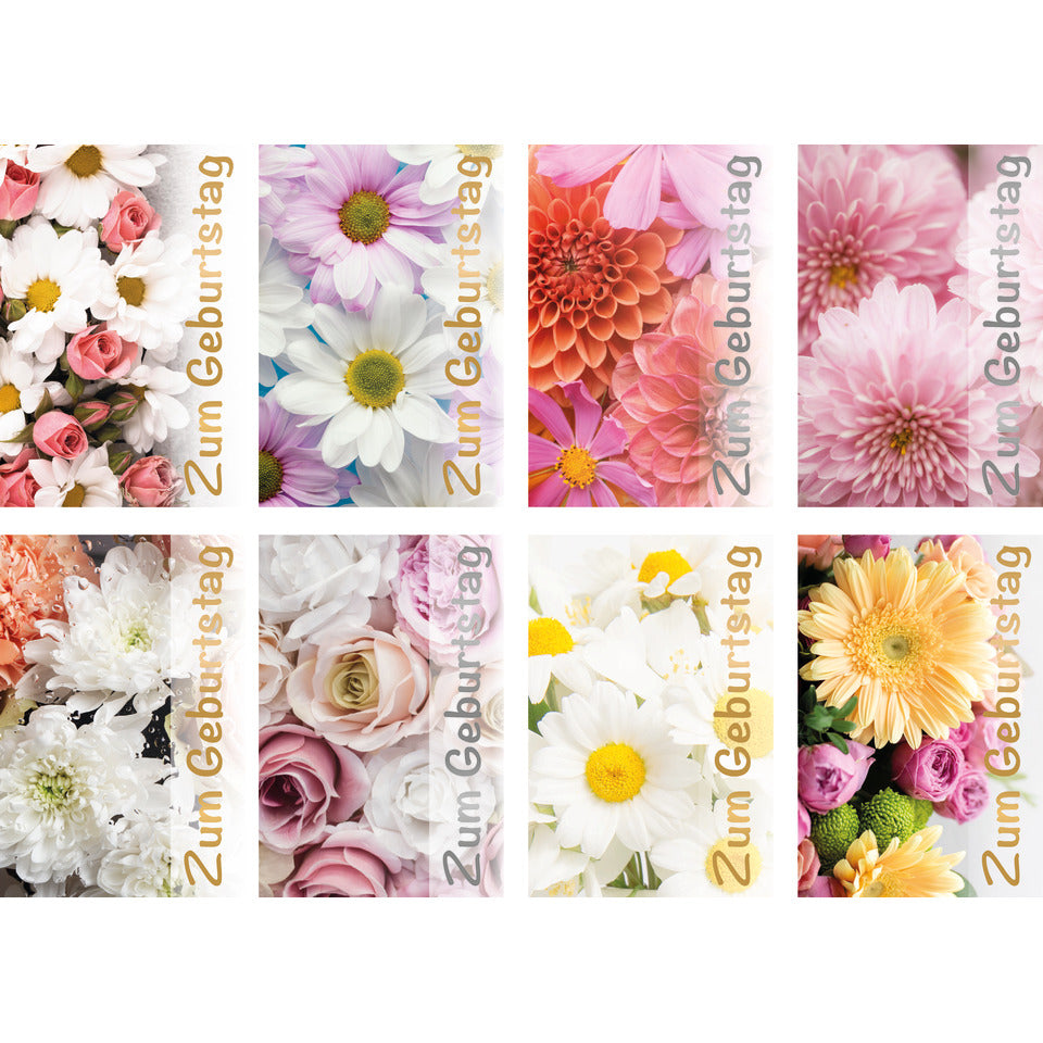 Geburtstagskarte Flowers, 100er Box, sortiert  51-0374