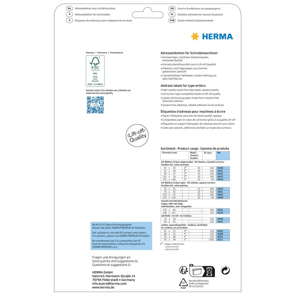 Adressetiketten permanent, 70 x 42 mm, 420 Stück, weiß HERMA 4441 HERMA 4441 420 Stück permanent haftend