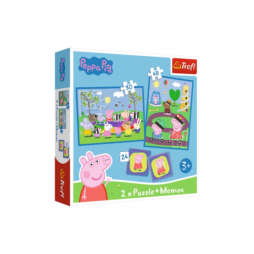 Puzzle 2in1+Memo Peppa Pig, 30+48 Teile, 2x12 Memokarten TREFL 93331 TREFL 93331 34+48Teile 2x12 Memokarten