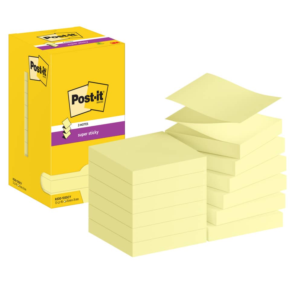 Haftnotizblock Super Sticky Z-Notes, 76x76mm, 12x90 Blatt, gelb POST-IT R330-12SS-CY POST-IT R330-12SS-CY 76x76mm