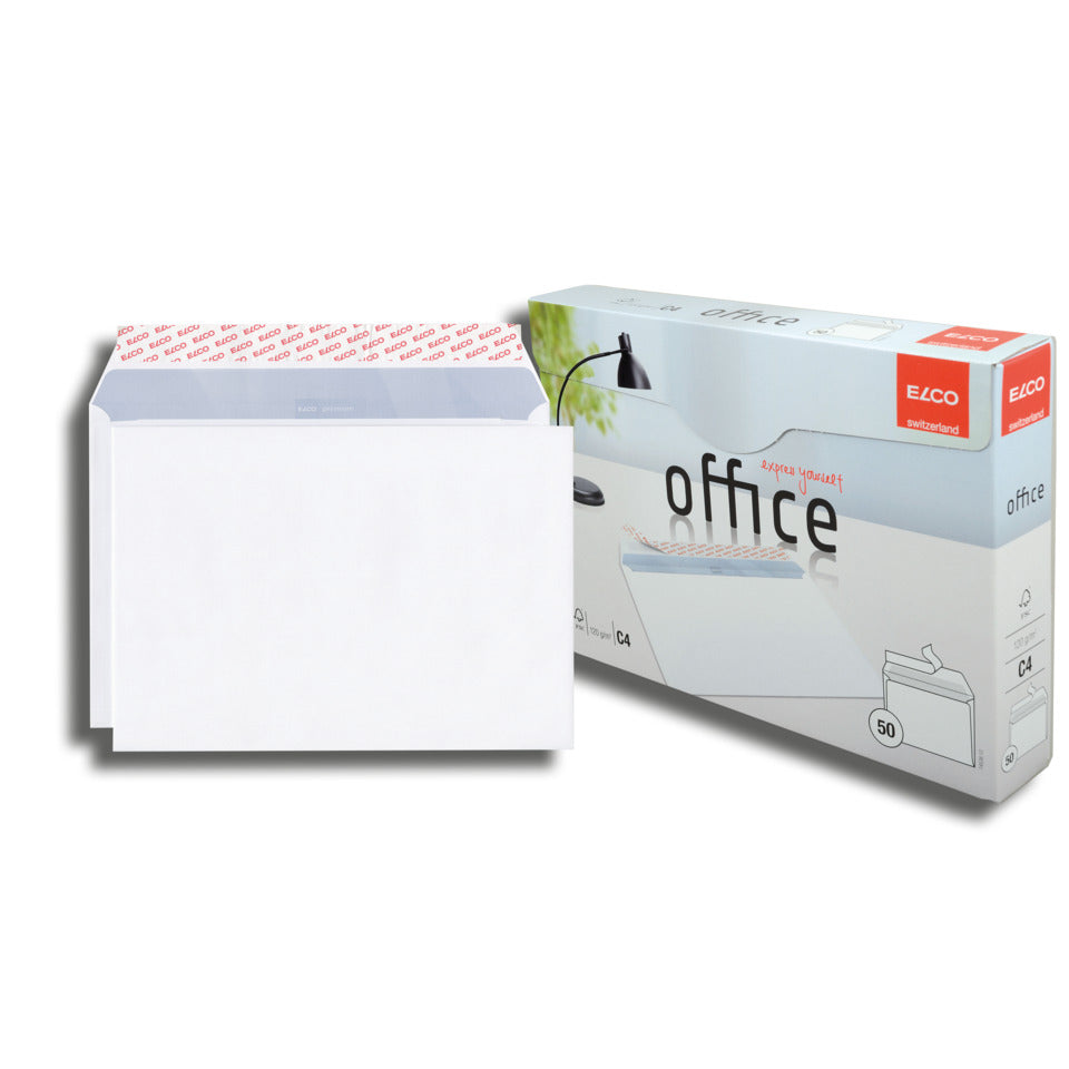 Briefumschlag Office ohne Fenster, C4, 120g/m², haftklebend, 50 Stück, weiß ELCO 74538.12 ELCO 74538.12 haftklebend Innendruck