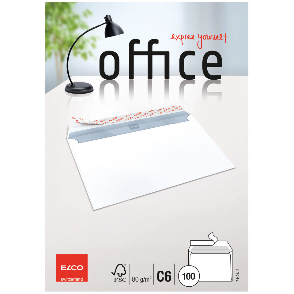 Briefumschlag Office ohne Fenster, C6, 80g/m², haftklebend, 100 Stück, weiß ELCO 74454-12 ELCO 74454-12 HK  80g