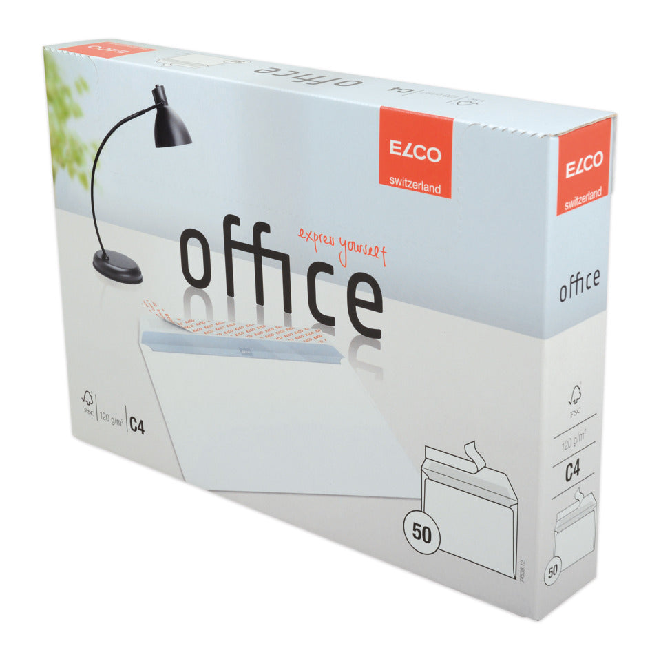 Briefumschlag Office ohne Fenster, C4, 120g/m², haftklebend, 50 Stück, weiß ELCO 74538.12 ELCO 74538.12 haftklebend Innendruck