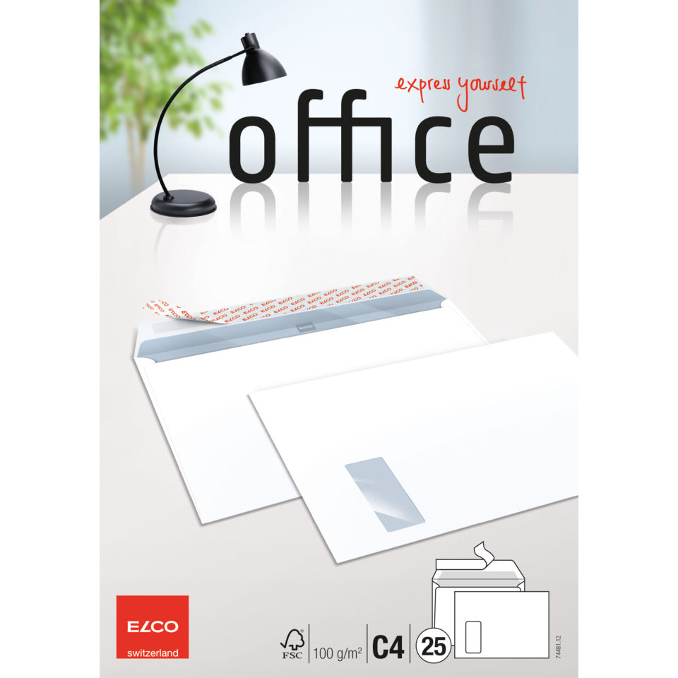 Briefumschlag Office mit Fenster, C4, 100g/m², haftklebend, 25 Stück, weiß ELCO 74481.12 ELCO 74481.12  haftklebend