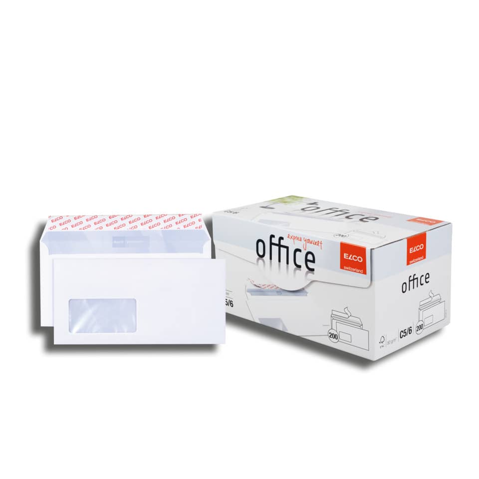 Briefumschlag Office mit Fenster, C5/6, 80g/m², haftklebend, 200 Stück, weiß ELCO 74534.12 ELCO 74534.12 Office 80g 200St