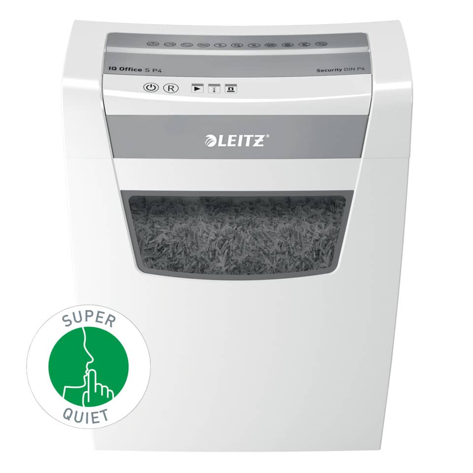 Aktenvernichter IQ Office S, Partikelschnitt 4 x 28 mm, P-4, 23L, 12 Blatt, weiß LEITZ 8099-00-00 LEITZ 8099-00-00 Office S Premium