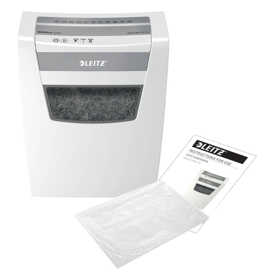 Aktenvernichter IQ Office S, Partikelschnitt 4 x 28 mm, P-4, 23L, 12 Blatt, weiß LEITZ 8099-00-00 LEITZ 8099-00-00 Office S Premium