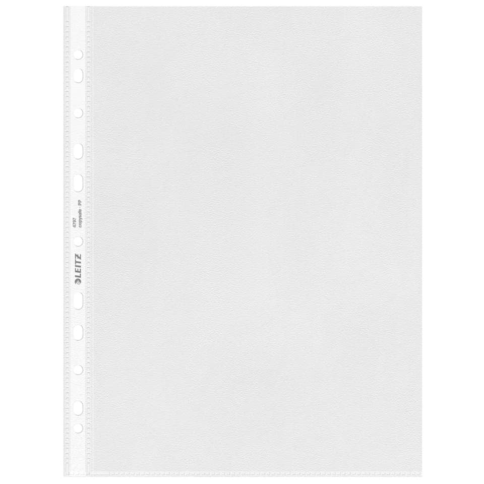 Prospekthülle Standard, A4, PP, genarbt, dokumentenecht, farblos 100 Stück LEITZ 4797-00-00 LEITZ 4797-00-00 oben u. Lochseite offen