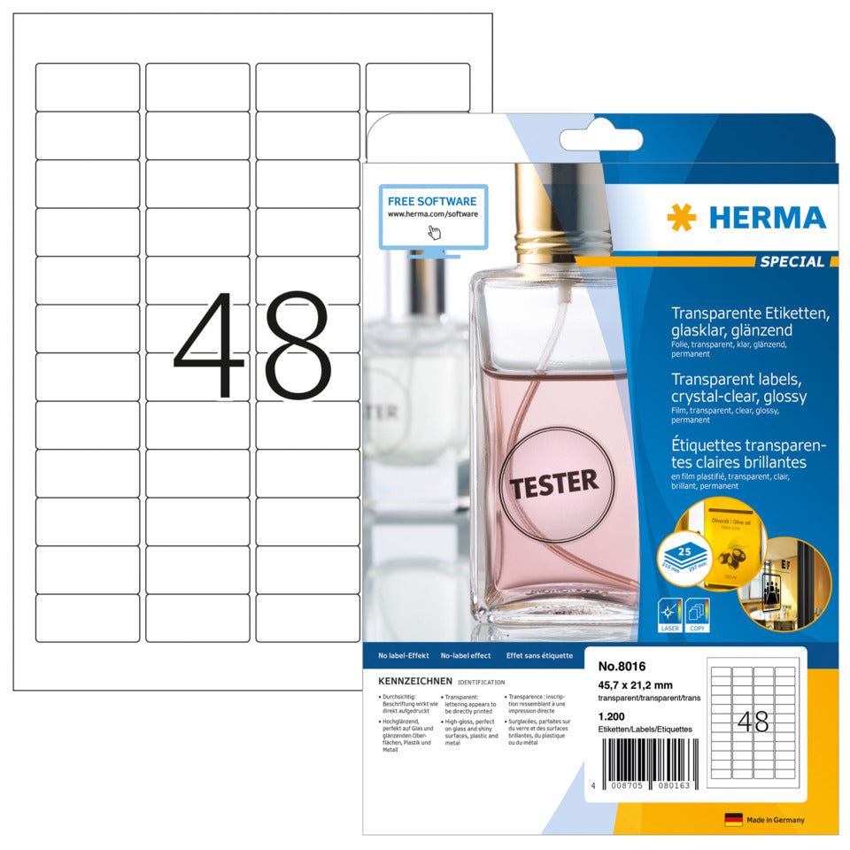 Folienetiketten permanent, 45,7x21,2mm, wetterfest, 1200 Stück, transparent HERMA 8016 HERMA 8016 wetterfest  1200St