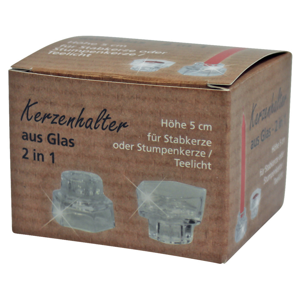 Kerzenhalter transparent 2in1 transparent 4,2x6,6x5cm  52519 52519 4,2x6,6x5cm