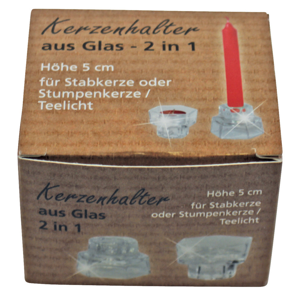 Kerzenhalter transparent 2in1 transparent 4,2x6,6x5cm  52519 52519 4,2x6,6x5cm