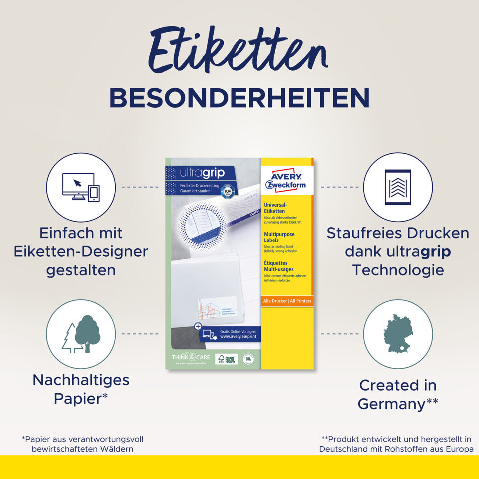Universaletiketten, 105x48mm, 120 Stück, weiß AVERY ZWECKFORM 3424-10 AVERY ZWECKFORM 3424-10 10 Blatt