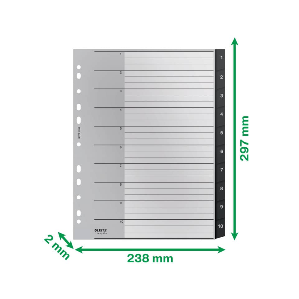 Plastikregister Recycle 1-10, A4 Maxi, PP, 10 Blatt, schwarz LEITZ 1208-00-00