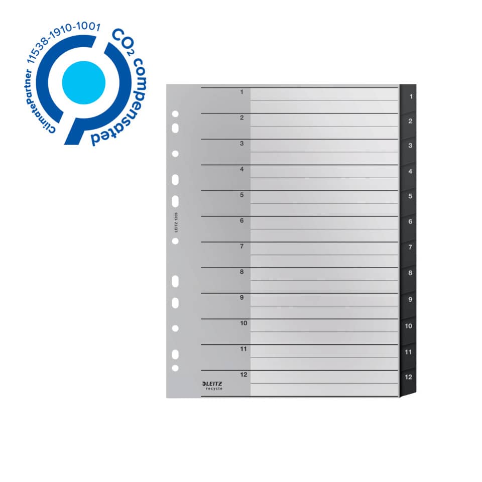 Plastikregister Recycle 1-12, A4 Maxi, PP, 12 Blatt, schwarz LEITZ 1209-00-00
