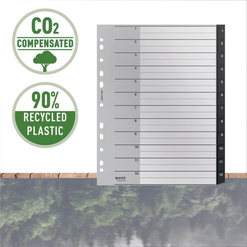 Plastikregister Recycle 1-12, A4 Maxi, PP, 12 Blatt, schwarz LEITZ 1209-00-00