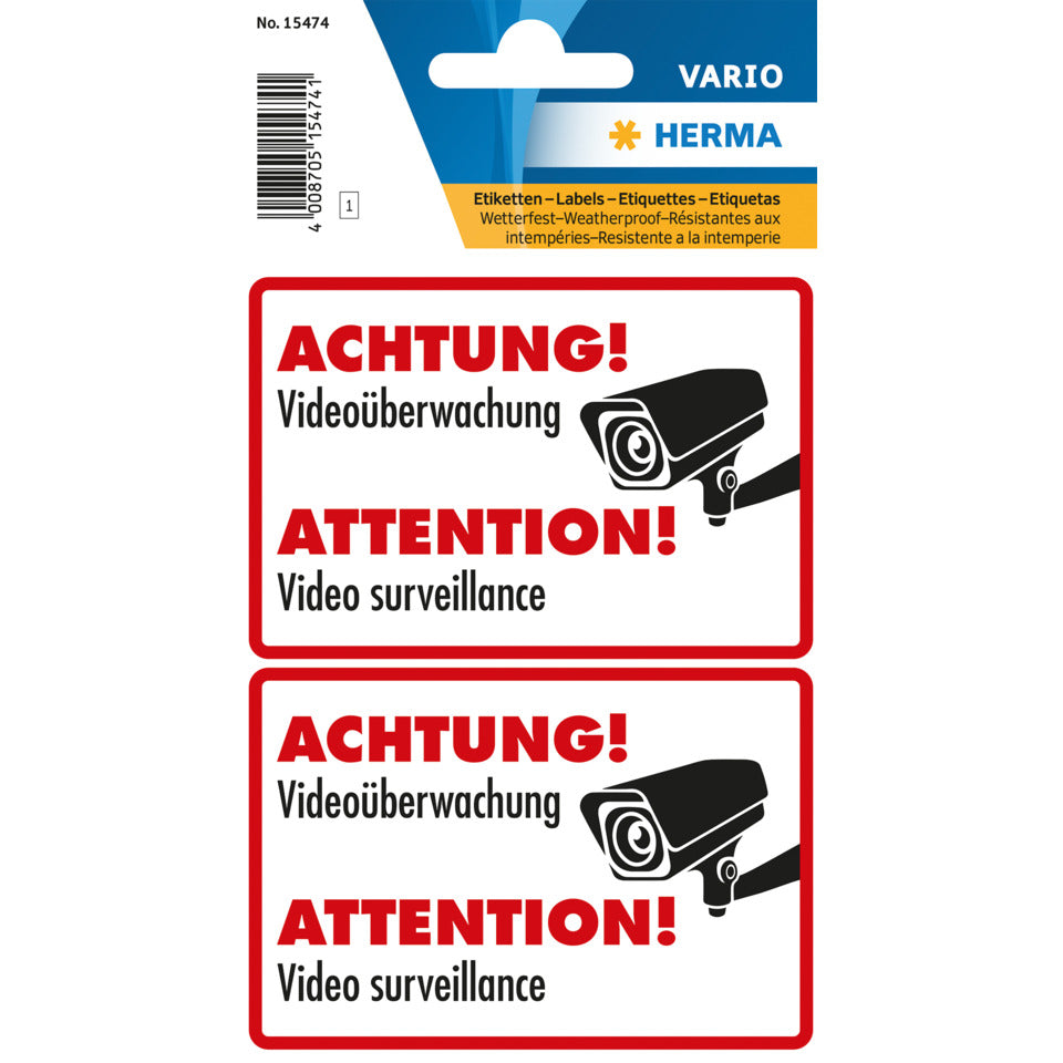 Hinweisetiketten "Videoüberwachung", 2 Stück HERMA 15474 HERMA 15474 Vario Sticker
