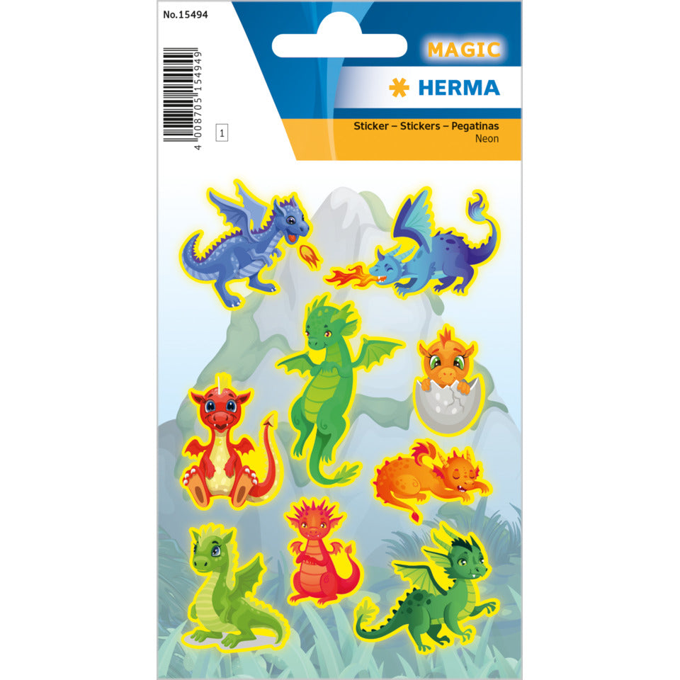 Sticker Drachen, Neon, 9 Stück HERMA 15494