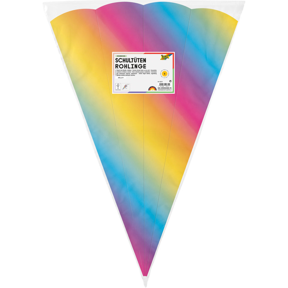 Schultüte, Rohling, 68cm, 5 Stück, Regenbogen FOLIA 92577 FOLIA 92577 eckig