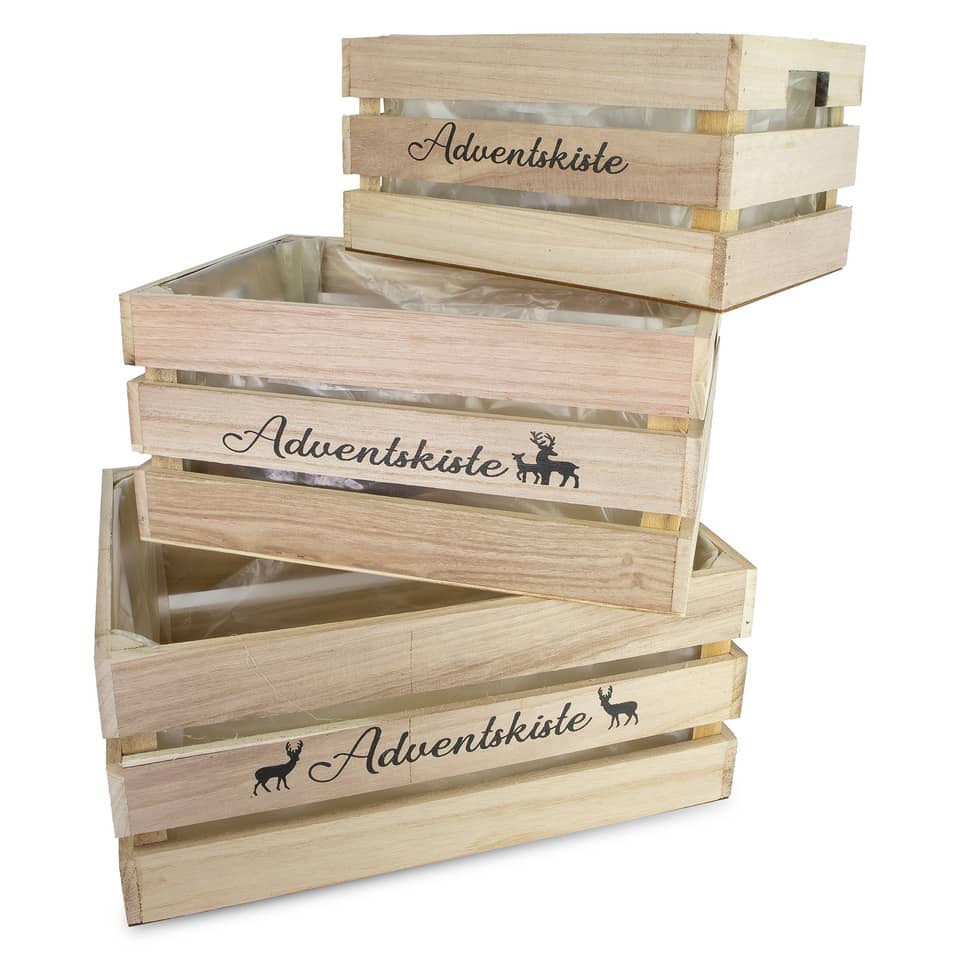 Deko Adventkisten, 3-tlg, natur  13042