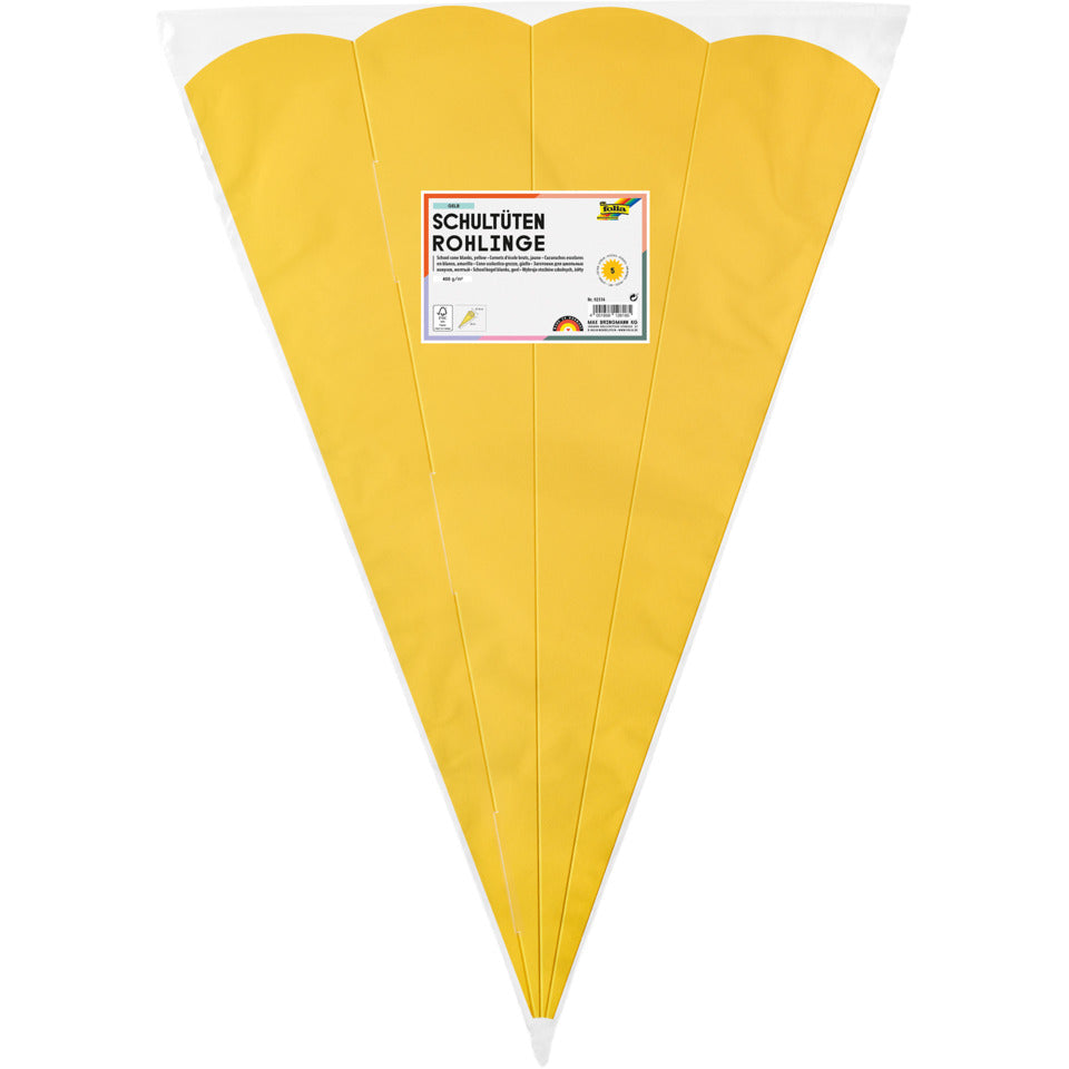 Schultüte Rohling, 68cm, 5 Stück, gelb FOLIA 92514 FOLIA 92514 eckig