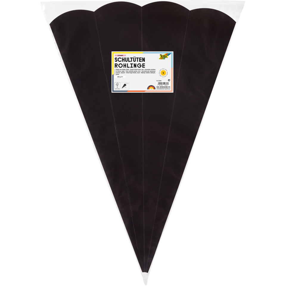 Schultüte, Rohling, 68cm, 5 Stück, schwarz FOLIA 92590 FOLIA 92590 eckig