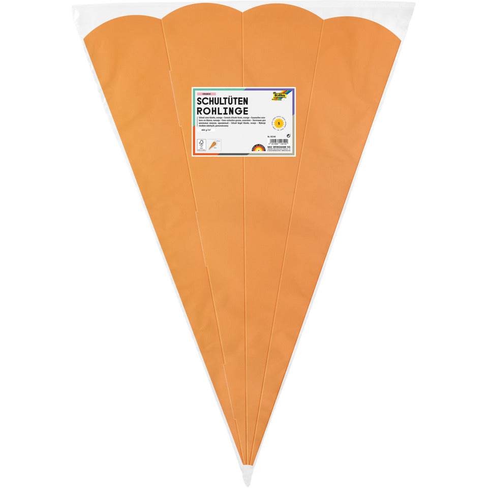 Schultüte, Rohling, 68cm, 5 Stück, orange FOLIA 92540 FOLIA 92540 eckig