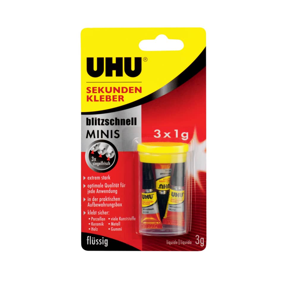 Sekundenkleber blitzschnell MINIS, Aufbewahrungsbox mit 3x1g UHU 45415 UHU 45415 blitzschnell