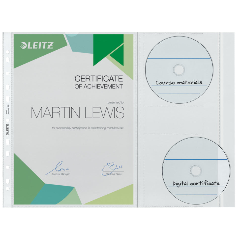 Prospekthülle, A4, PP, genarbt, 5 Stück, farblos LEITZ 4761-30-03 LEITZ 4761-30-03 m.CD Klappe