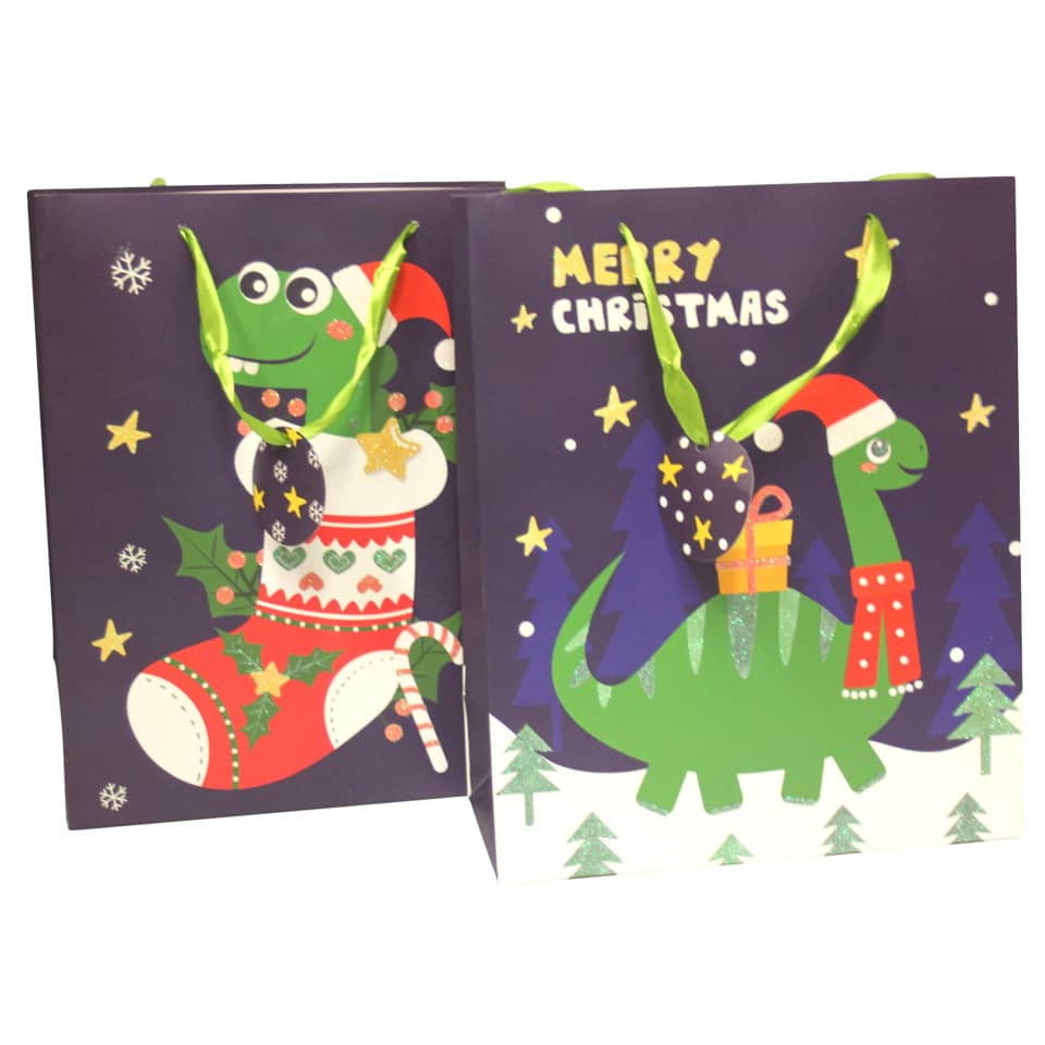 Geschenktragetasche Weihnachtsdino, 32x26x12cm, sortiert  51464 51464 32x26x12cm